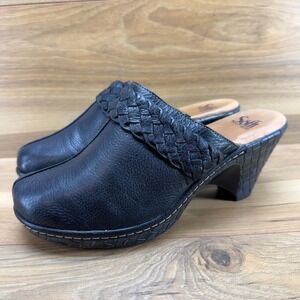 SOFFT Clog Mules Womens 9 Wide Black Pebble Leather Braided Slip On